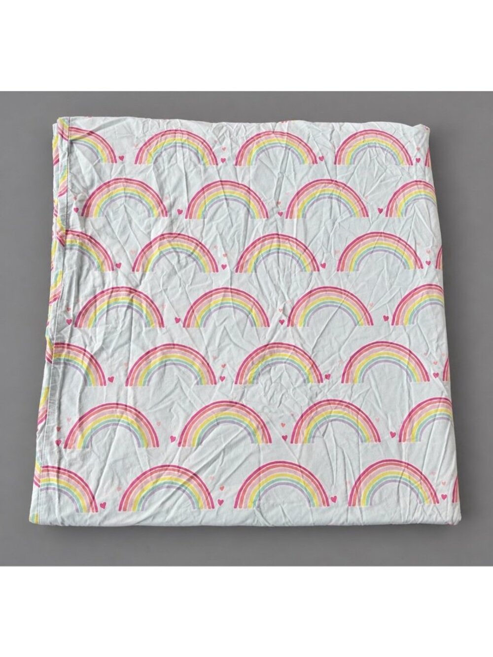 FLAWED, READ Pottery Barn Kids Full/Queen Size Duvet Cover Light Blue Rainbow